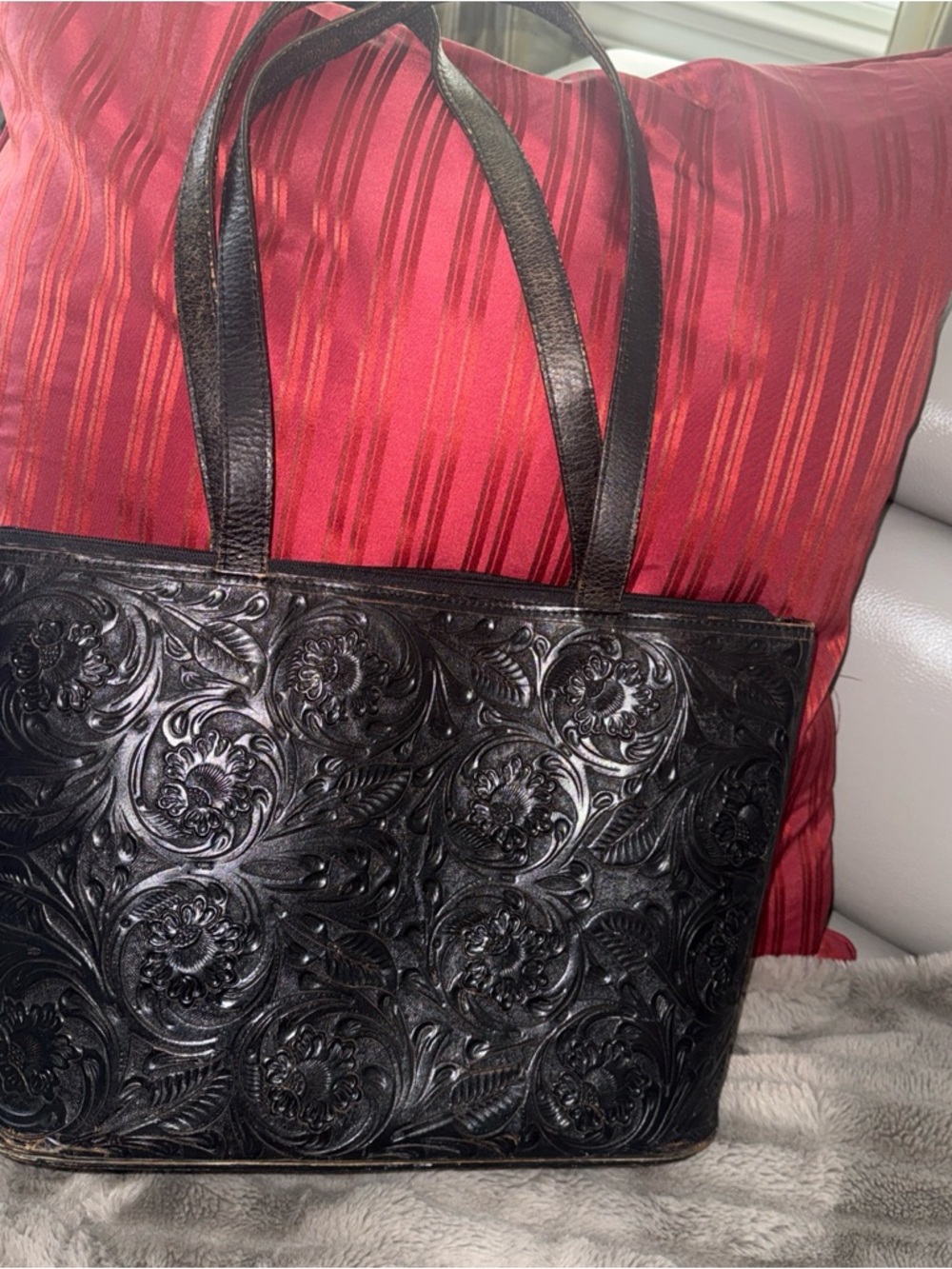 Alejandro Yeo Black Tooled Leather Tote Bag - Classic Women's Handbag